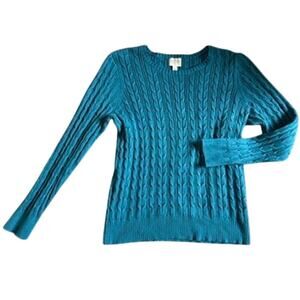 St John's Bay Long Sleeve Cable Knit Sweater Size XL Blue Cotton Classic Preppy